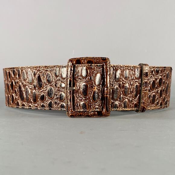 YVES SAINT LAURENT Vintage Size L Brown Croc Embossed Leather Belt - Picture 1 of 6